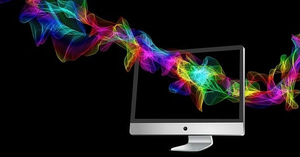 rainbow lights going into a computer